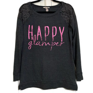 Happy Glamper Oversized Split side Hem Lace Shoulders Sweatshirt Top L